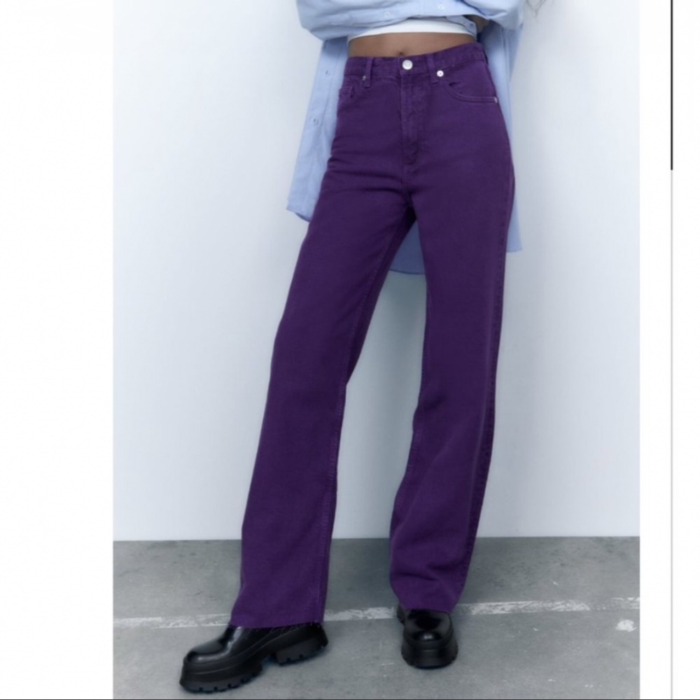 NWT ZARA WIDE LEG JEANS PURPLE